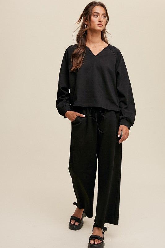 V-neck Sweatshirt and Pants Set, Listicle