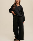 V-neck Sweatshirt and Pants Set, Listicle