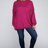 Oversized Raw Seam Melange Sweater, Zenana (Plus size only)