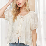 ADORA LA - SHORT SLEEVE TOP WITH SCALLOPED TRIM