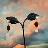 Zhanna Jewelry, Ruby Glass and Pearl earrings