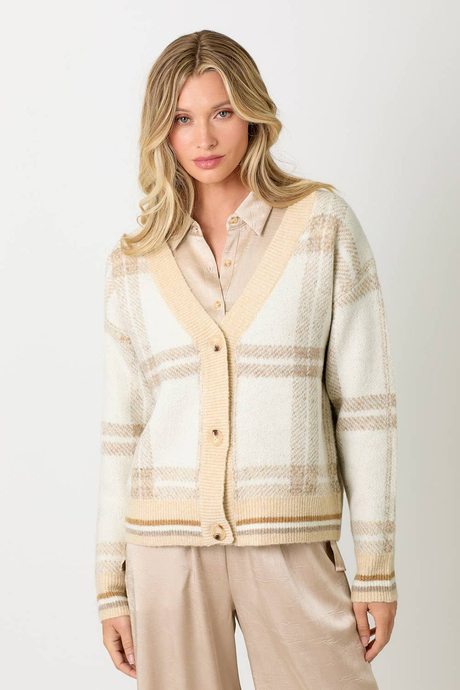 Mystree Plaid Sweater Cardigan