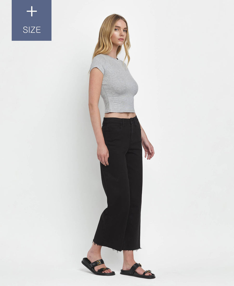 VERVET by FLYING MONKEY - PLUS SIZE HIGH RISE CROP WIDE LEG JEANS