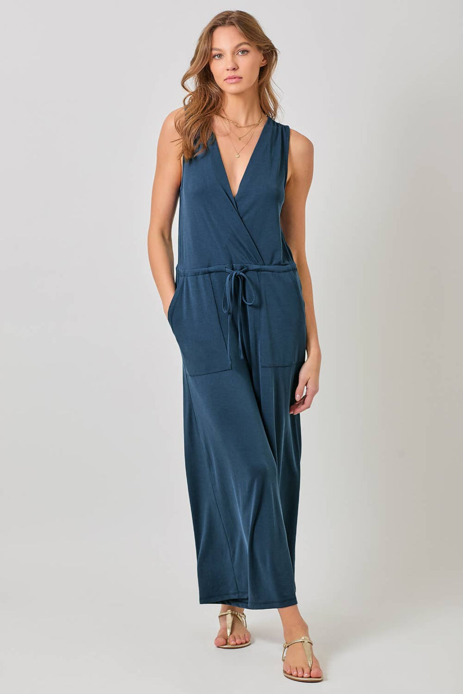 Mystree - Modal Ribbed Surplice Neck Jumpsuit