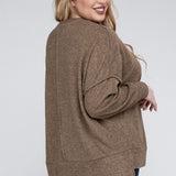 Brushed Melange Drop Shoulder Sweater, Various Colors, Zenana (Plus only)