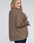 Brushed Melange Drop Shoulder Sweater, Various Colors, Zenana (Plus only)