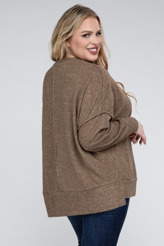 Brushed Melange Drop Shoulder Sweater, Various Colors, Zenana (Plus only)