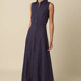 Olivaceous - Aimme Button-Front Linen Maxi Dress
