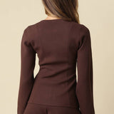 Olivaceous - Sadie Peplum Zip Front Knit Top
