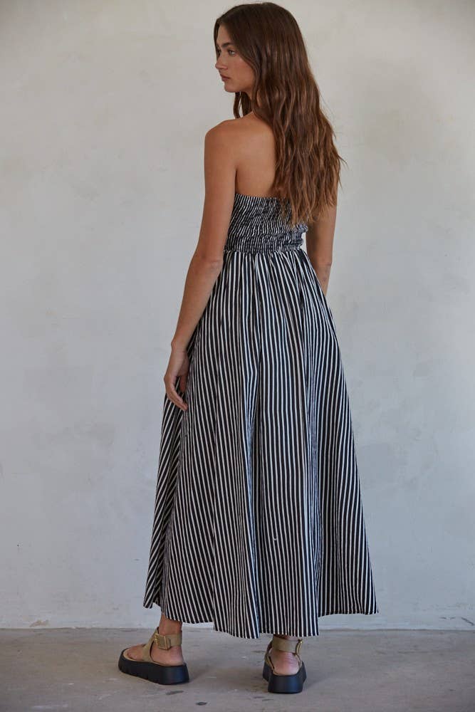 By Together - Striped Tube Strapless Flare Maxi Dress