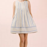 VERY J Striped Pintuck Detail Woven Mini Dress
