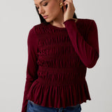 Sunday Edition by LE LIS -Round Neck Long Sleeve Smoked Top