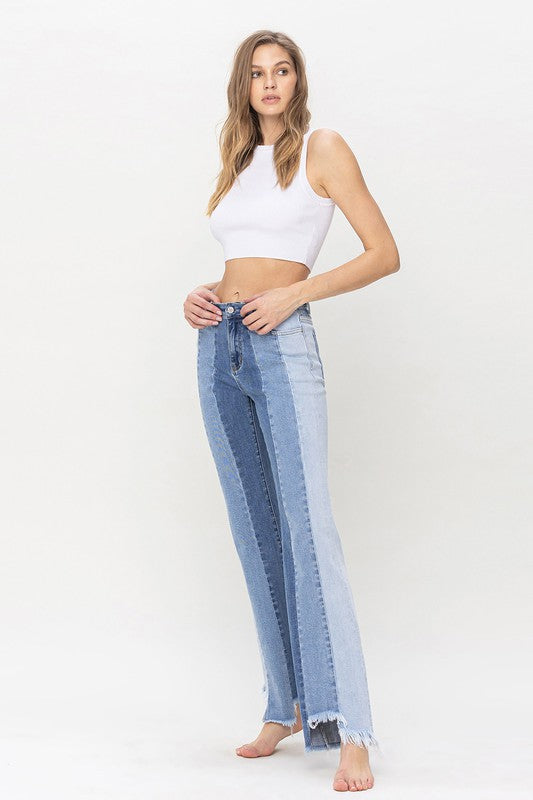 HIGH RISE RELAXED FLARE WITH UNEVEN RAW HEM, Vervet