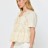 Current Air - Tie Front Eyelet Embroidered Blouse