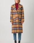 Mystree Fuzzy Plaid Long Coat