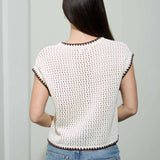 Moon River - CONTRAST STITCH CROCHET KNIT SHORT SLEEVE CARDIGAN