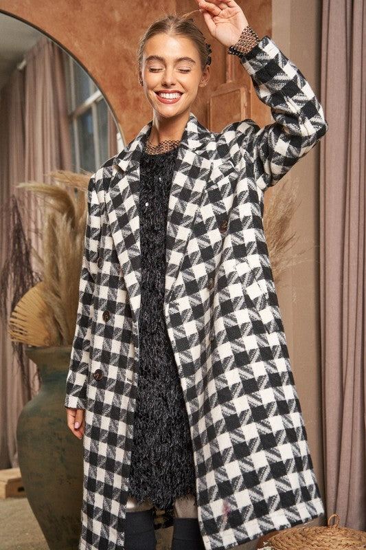 Textured Knit Tweed Double Button Coat Jacket, Davi & Dani