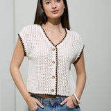 Moon River - CONTRAST STITCH CROCHET KNIT SHORT SLEEVE CARDIGAN