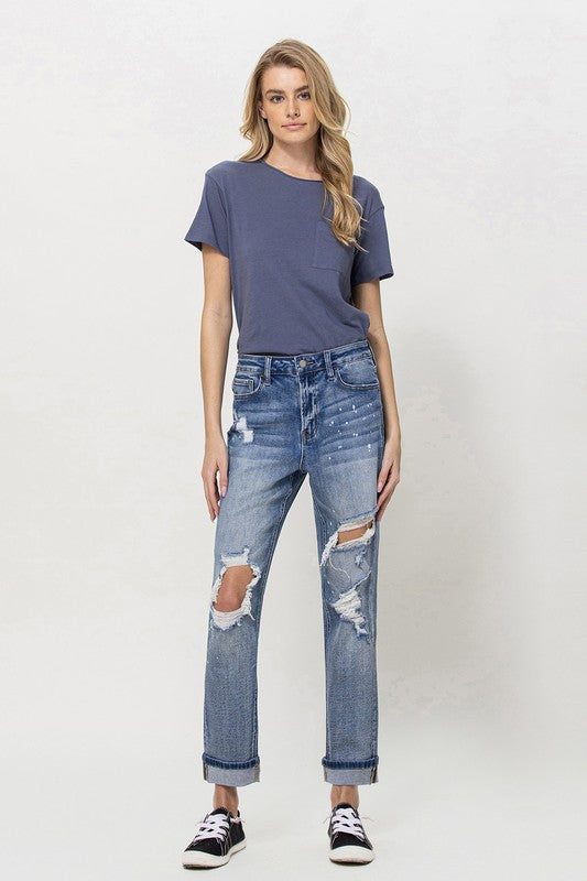 STRETCH BOYFRIEND JEANS W PAINT SPATTER DETAIL, Flying Monkey