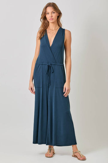 Mystree - Modal Ribbed Surplice Neck Jumpsuit