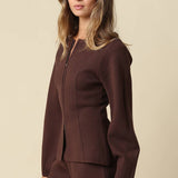 Olivaceous - Sadie Peplum Zip Front Knit Top