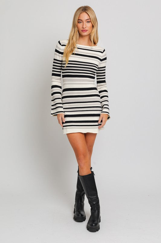 Boat Neck Bell Sleeve Sweater Dress, Le Lis