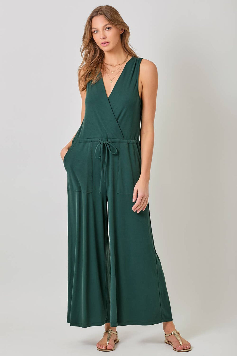 Mystree - Modal Ribbed Surplice Neck Jumpsuit