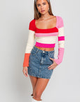 Long Sleeve Color Block Stripe Knit Top, Le Lis (online only)