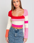 Long Sleeve Color Block Stripe Knit Top, Le Lis (online only)