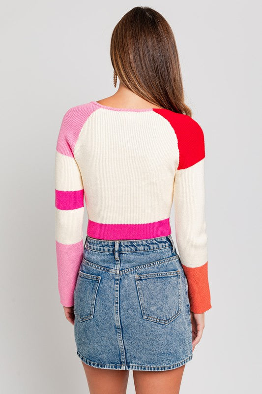 Long Sleeve Color Block Stripe Knit Top, Le Lis (online only)