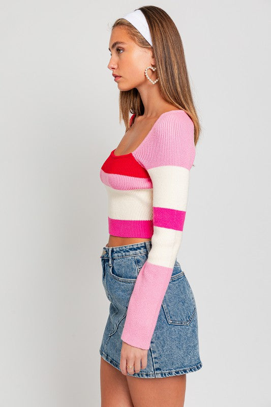 Long Sleeve Color Block Stripe Knit Top, Le Lis (online only)