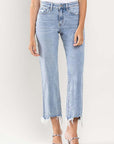 High Rise Distressed Hem Crop Dad Jeans, Vervet by Flying Monkey