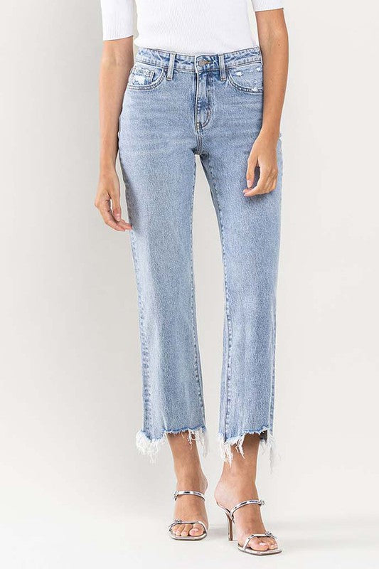 High Rise Distressed Hem Crop Dad Jeans, Vervet by Flying Monkey