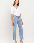 High Rise Distressed Hem Crop Dad Jeans, Vervet by Flying Monkey