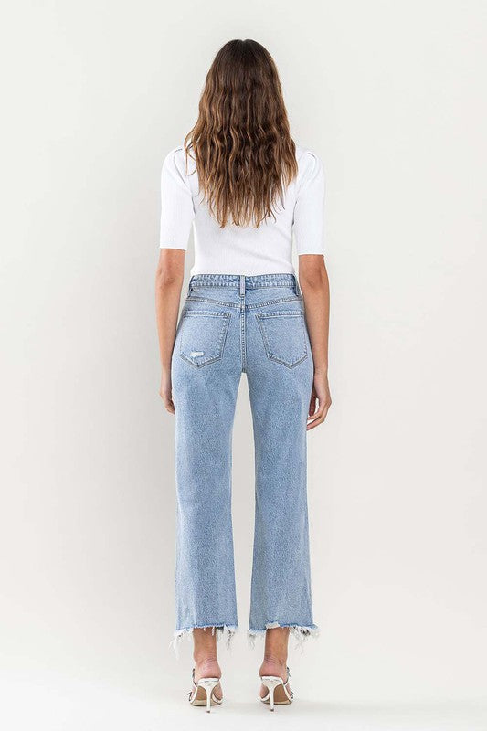 High Rise Distressed Hem Crop Dad Jeans, Vervet by Flying Monkey