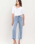 High Rise Distressed Hem Crop Dad Jeans, Vervet by Flying Monkey