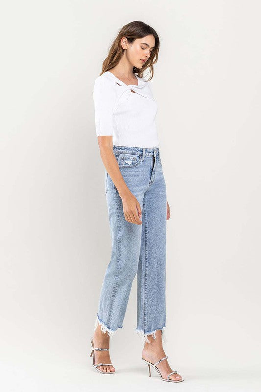 High Rise Distressed Hem Crop Dad Jeans, Vervet by Flying Monkey