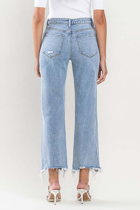 High Rise Distressed Hem Crop Dad Jeans, Vervet by Flying Monkey