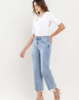 High Rise Distressed Hem Crop Dad Jeans, Vervet by Flying Monkey