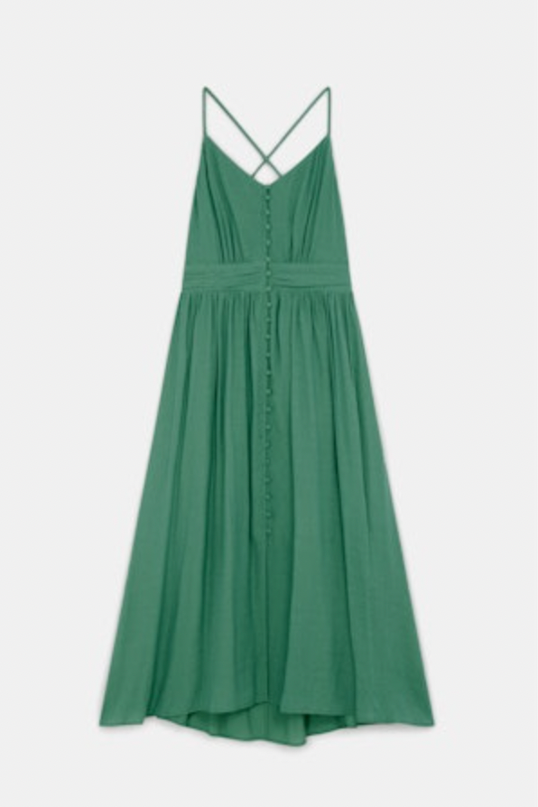 suncoo dress green Suncoo Chelsy Backless Satin Slip Dress- Green Floral Print Styleartist