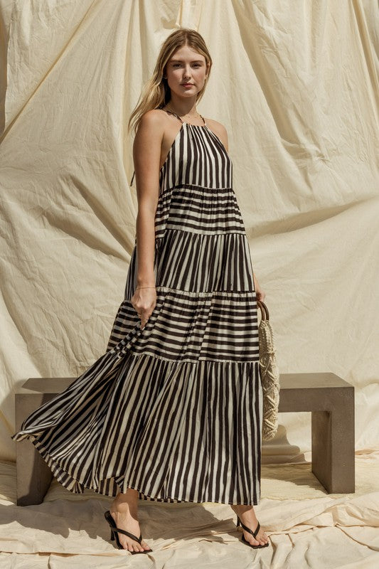 Sleeveless Stripe Maxi Tiered Dress, Gilli