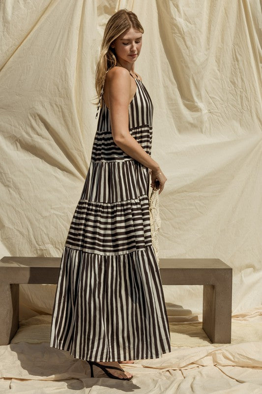 Sleeveless Stripe Maxi Tiered Dress, Gilli