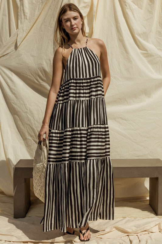 Sleeveless Stripe Maxi Tiered Dress, Gilli