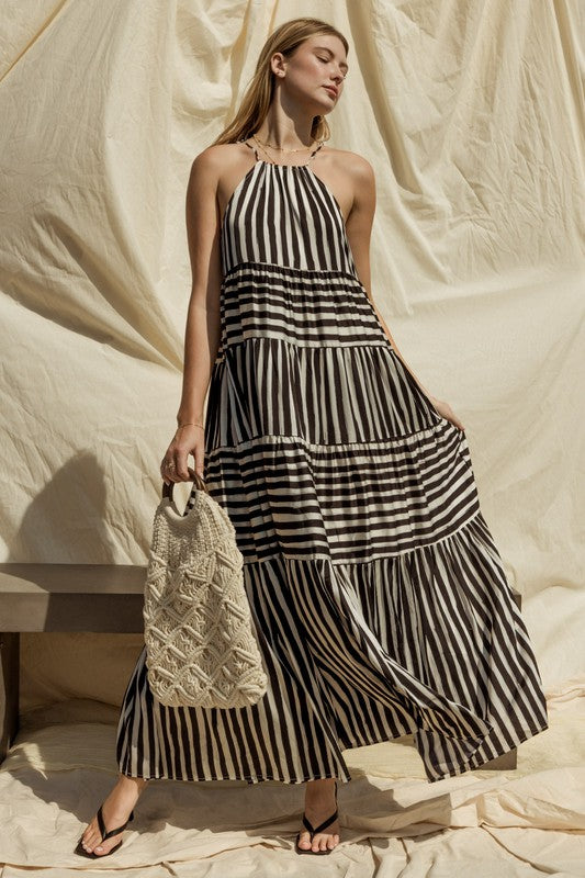 Sleeveless Stripe Maxi Tiered Dress, Gilli