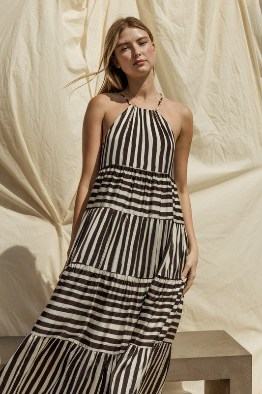 Sleeveless Stripe Maxi Tiered Dress, Gilli