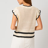 Round Neck Ruffle Sleeveless Color Contrast Top,Gilli