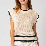 Round Neck Ruffle Sleeveless Color Contrast Top,Gilli