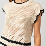 Round Neck Ruffle Sleeveless Color Contrast Top,Gilli