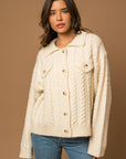 Collared Cable Sweater Cardigan, Gilli