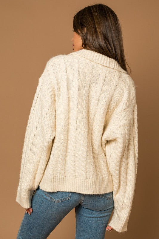 Collared Cable Sweater Cardigan, Gilli